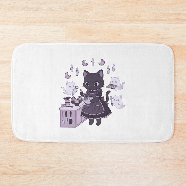 Item preview, Sweet Black Cat in Apron Baking Cupcakes with Playful Ghosts designed and sold by AbanoubStore.