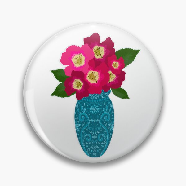 Item preview, Fuchsia Flowers in Blue Patterned Vase designed and sold by blejsart.