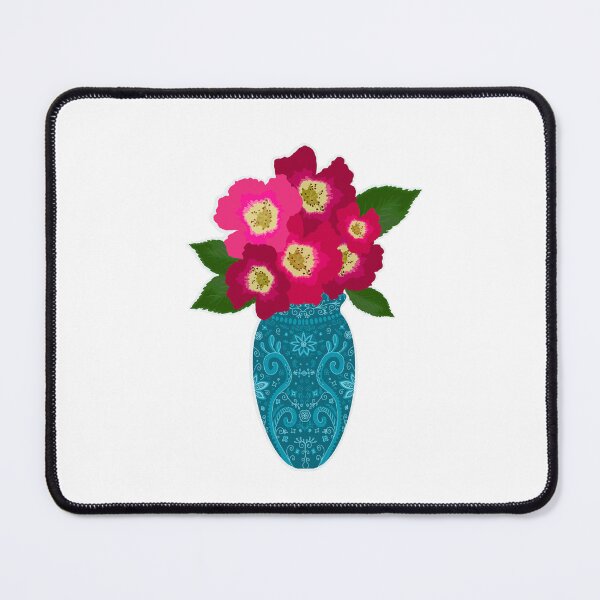 Item preview, Fuchsia Flowers in Blue Patterned Vase designed and sold by blejsart.