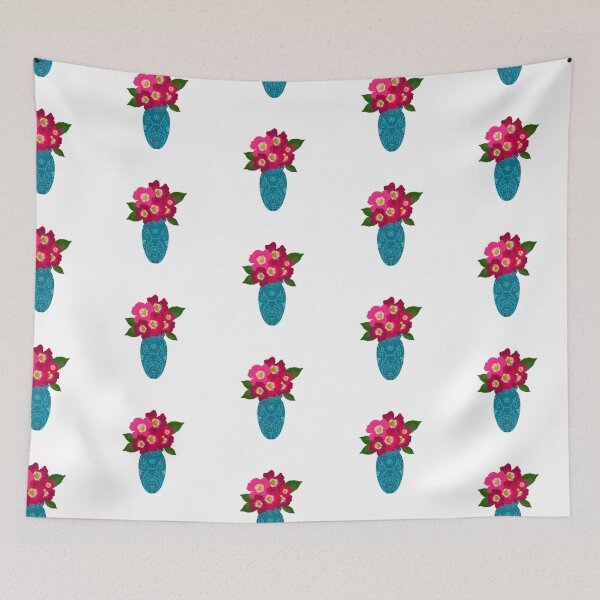 Item preview, Fuchsia Flowers in Blue Patterned Vase designed and sold by blejsart.