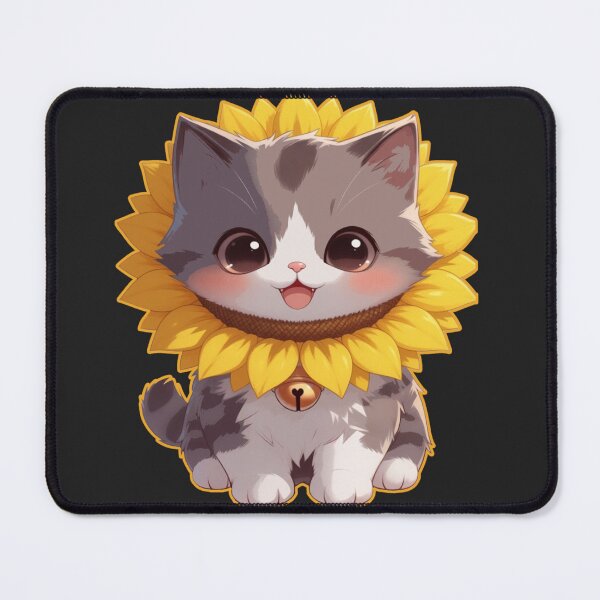 Item preview, Cat Cartoon with Sunflower Cat Collar designed and sold by MigWhimsy.