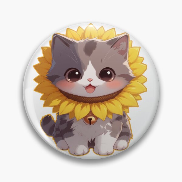 Item preview, Cat Cartoon with Sunflower Cat Collar designed and sold by MigWhimsy.