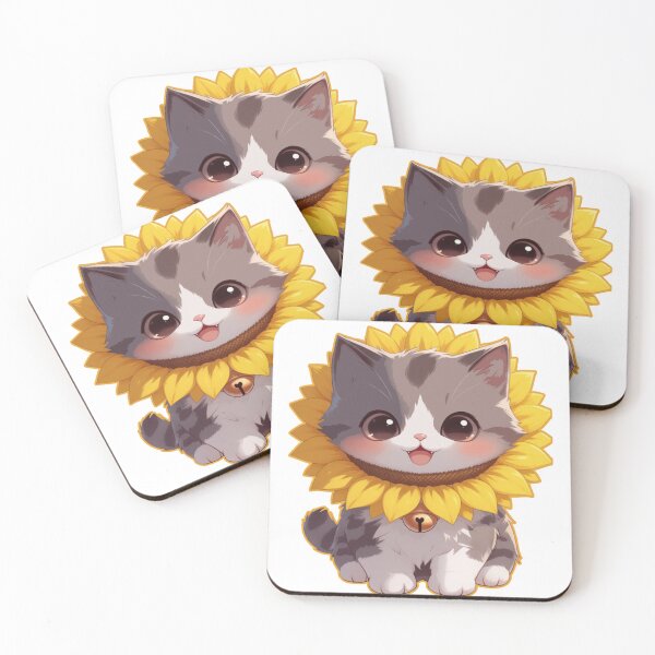 Item preview, Cat Cartoon with Sunflower Cat Collar designed and sold by MigWhimsy.