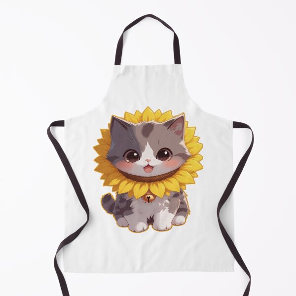 Item preview, Cat Cartoon with Sunflower Cat Collar designed and sold by MigWhimsy.