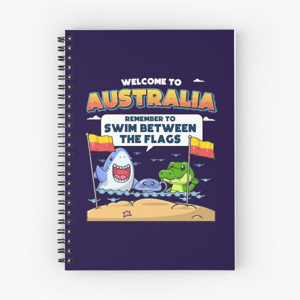 Item preview, Australian Humor – Funny beach joke “Welcome to Australia” Shark, Jellyfish & Crocodile swim between the flags designed and sold by messy-nessie.