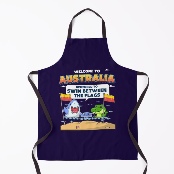 Item preview, Australian Humor – Funny beach joke “Welcome to Australia” Shark, Jellyfish & Crocodile swim between the flags designed and sold by messy-nessie.
