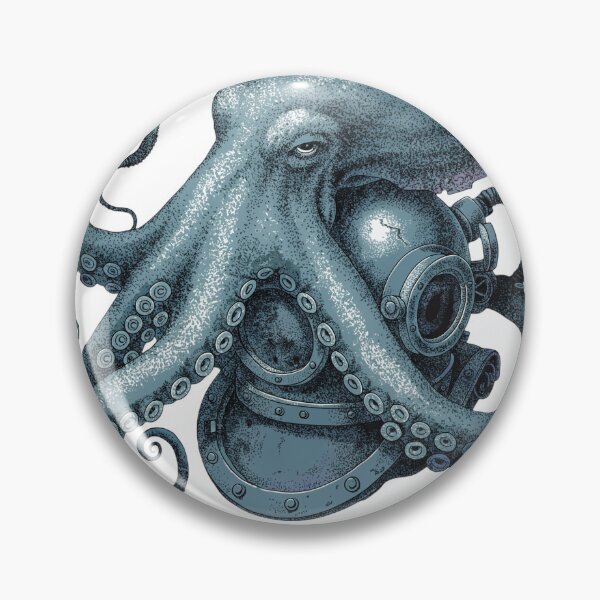Item preview, Octopus Diving Helmet Vintage Ocean Art Teal Navy T-Shirt designed and sold by charliedelong.