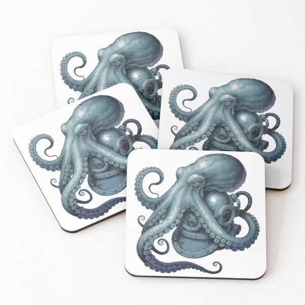 Item preview, Octopus Diving Helmet Vintage Ocean Art Teal Navy T-Shirt designed and sold by charliedelong.