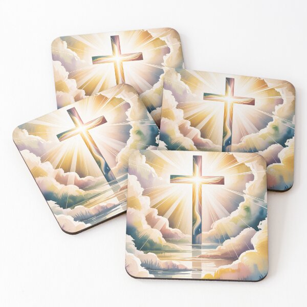 Item preview, Ethereal Glowing Cross Christian Art with Heavenly Clouds designed and sold by CoastalEmp.