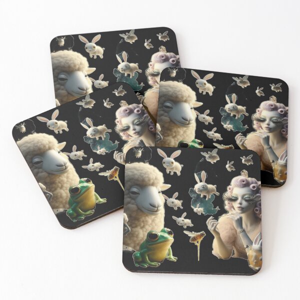 Item preview, Whimsical Rococo Lady with Flying Bunnies and Green Frog designed and sold by LujziWorld.