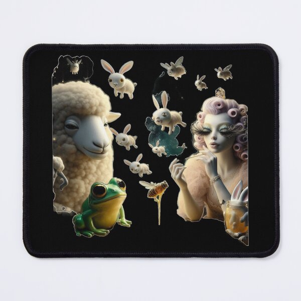 Item preview, Whimsical Rococo Lady with Flying Bunnies and Green Frog designed and sold by LujziWorld.