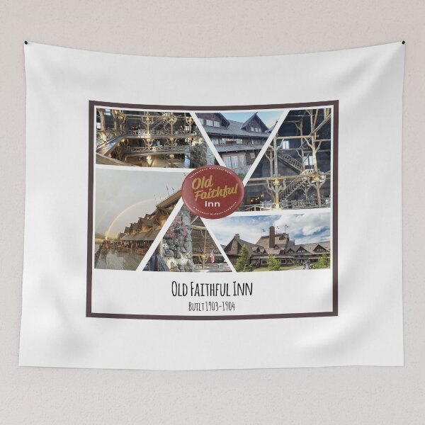 Item preview, Old Faithful Inn at Yellowstone National Park image collage designed and sold by SmyrnaBuffalo.