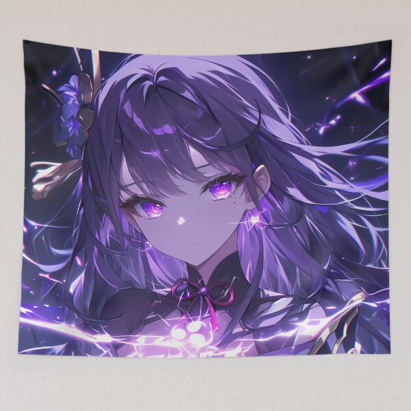 Item preview, Raiden Shogun Genshin Impact Violet Lightning Mystical Glowing Portrait designed and sold by 108Recordings.