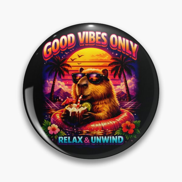 Item preview, Good Vibes Only Retro Summer Beaver – Relax & Unwind Synthwave Sunset designed and sold by Doodle-Bloom.