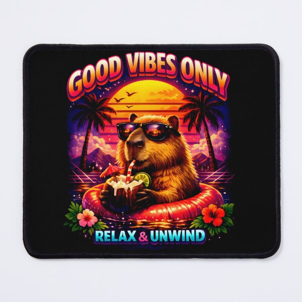Item preview, Good Vibes Only Retro Summer Beaver – Relax & Unwind Synthwave Sunset designed and sold by Doodle-Bloom.
