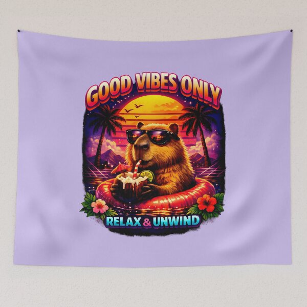 Item preview, Good Vibes Only Retro Summer Beaver – Relax & Unwind Synthwave Sunset designed and sold by Doodle-Bloom.