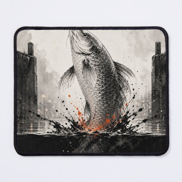 Item preview, Koi Dragon Gate Ink Wall Art designed and sold by oddpawstudio.