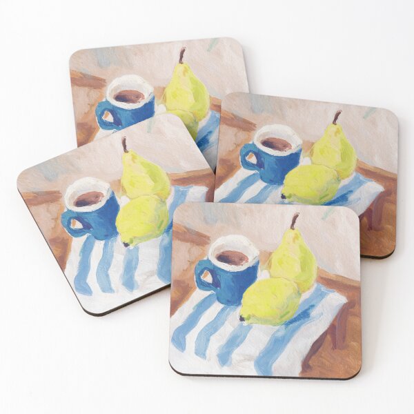 Item preview, Coffee Cup and Pears  | Colorful French Kitchen Still Life Art  designed and sold by CARRAANN.