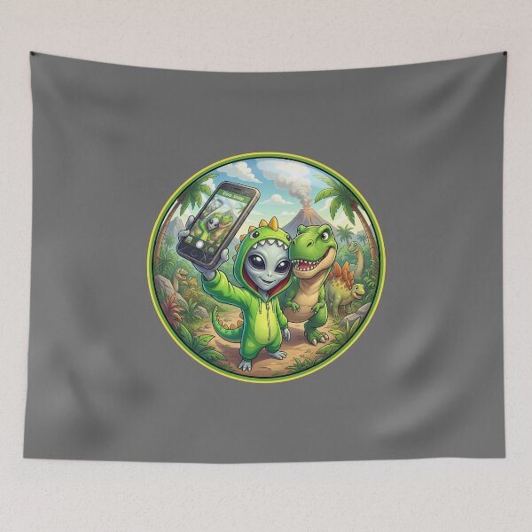 Item preview, Cute Alien In Dinosaur Costume Selfie With T-Rex designed and sold by Sunkhung.