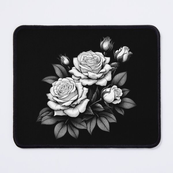 Item preview, VINTAGE FLOWERS, WHITE ROSES, ROSEBUDS, LEAVES, RETRO BLACK & WHITE FLORAL designed and sold by classic car craze.