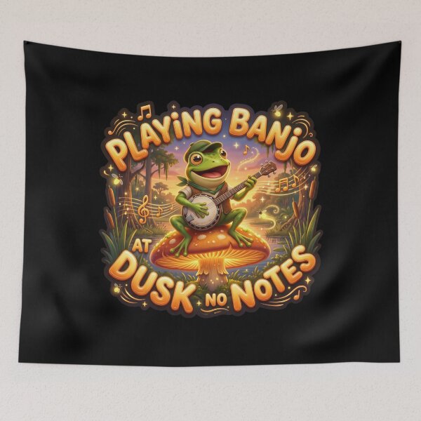 Item preview, Playing Banjo At Dusk Cottagecore Frog Music Art designed and sold by pradeepvisuals.