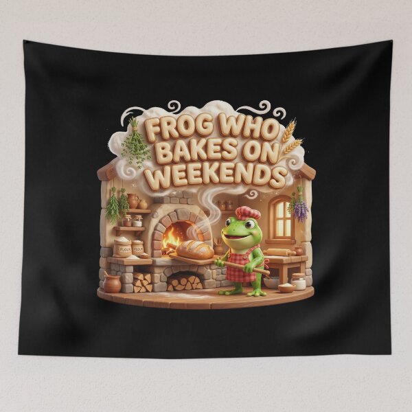 Item preview,  Frog Who Bakes On Weekends Cottagecore Kitchen Art designed and sold by pradeepvisuals.
