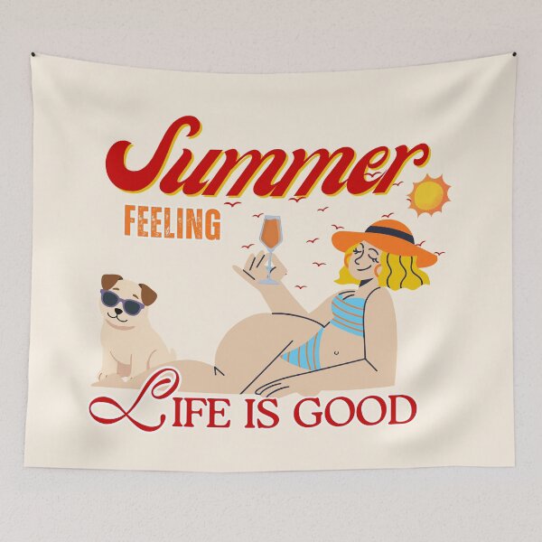 Item preview, Summer Feeling Life Is Good Beach Bikini Girl Pug Dog designed and sold by SilverSeaBKK.