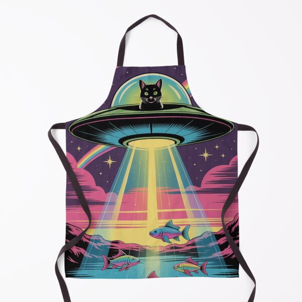 Item preview, Retro Surreal Black Cat UFO Abducting Fish designed and sold by brandingpro.
