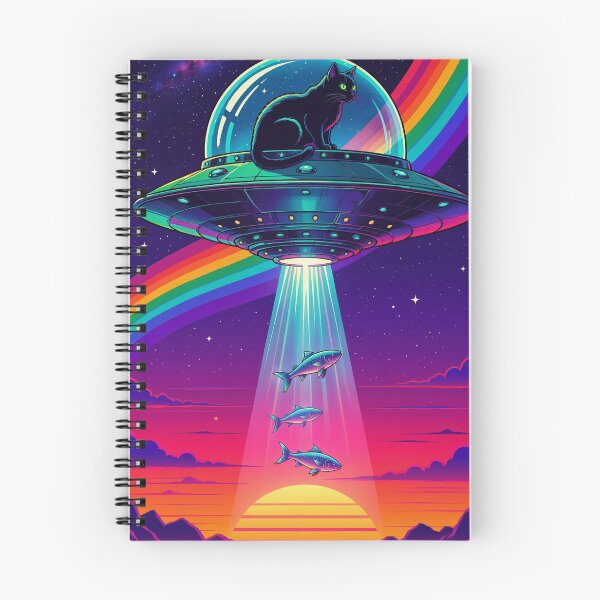Item preview, Retro Surreal Black Cat UFO Abducting Fish designed and sold by brandingpro.