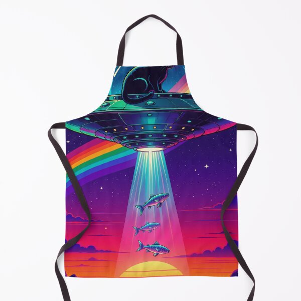 Item preview, Retro Surreal Black Cat UFO Abducting Fish designed and sold by brandingpro.