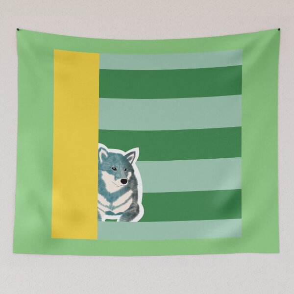 Item preview, 80's vibes colors (green, yellow) with blue Shiba Inu designed and sold by ShibaCruise-On.