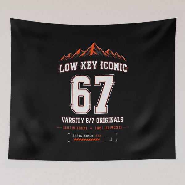 Item preview, Low Key Iconic 67 Varsity Streetwear Graphic | Brain Load 67% Glitch Aesthetic Design designed and sold by Swanny's Custom T-shirt and Gift Designs.