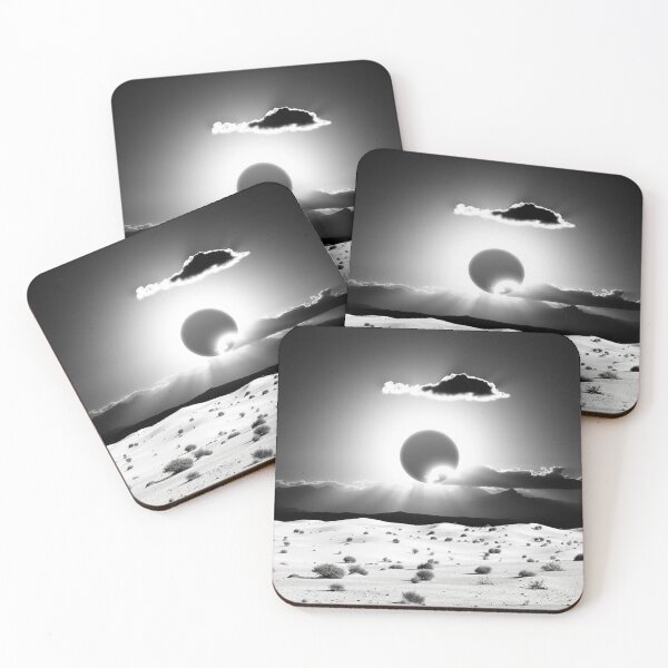 Item preview, Eclipse Over Eternal Dunes - Black and White Desert Landscape designed and sold by EllDAV777.