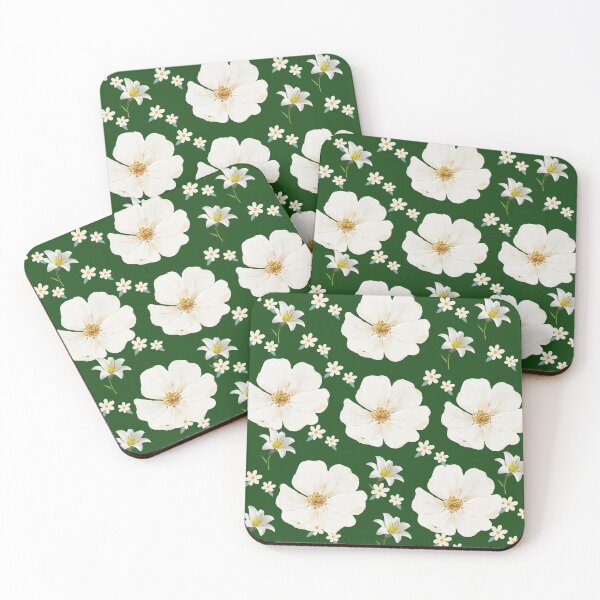 Item preview, White Anemone and Lily Emerald Green Seamless Pattern designed and sold by FMSeamlessArt.