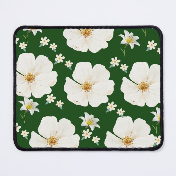 Item preview, White Anemone and Lily Emerald Green Seamless Pattern designed and sold by FMSeamlessArt.