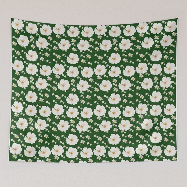 Item preview, White Anemone and Lily Emerald Green Seamless Pattern designed and sold by FMSeamlessArt.