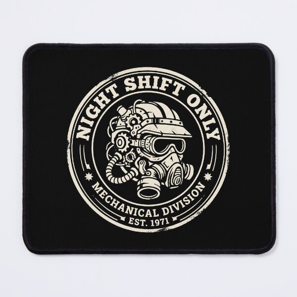 Item preview, Night Shift Only Mechanical Division Vintage Badge designed and sold by SplashTastic.