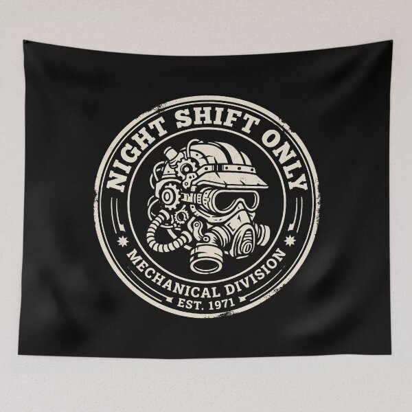 Item preview, Night Shift Only Mechanical Division Vintage Badge designed and sold by SplashTastic.