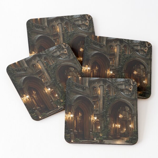 Item preview, Dark Academia University Print, Gothic Campus Wall Art, Ivy Covered Stone Building Dusk Decor designed and sold by ObscuraWallArt.