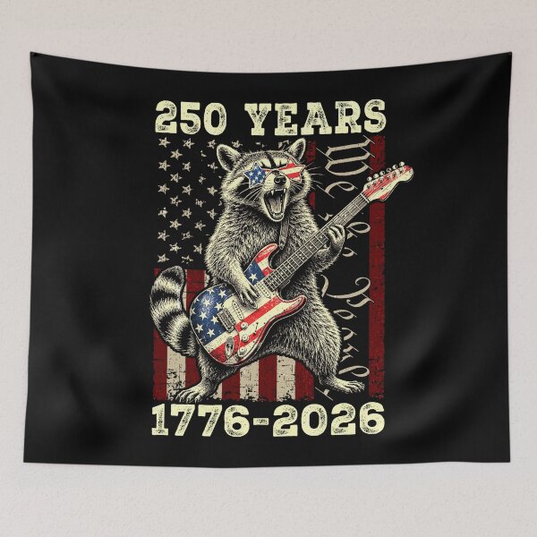 Item preview, 250 años Nosotros el Pueblo Bandera de EE. UU. Mapache tocando la guitarra designed and sold by BlightedArt.
