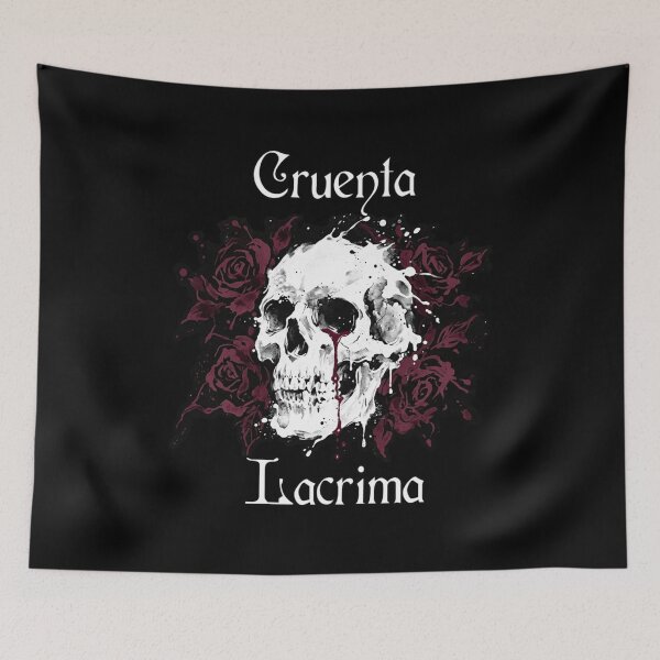 Item preview, Cruenta Lacrima, the Skull weeping a tear tinged with blood among withered and dark roses designed and sold by Ars Tenebris.