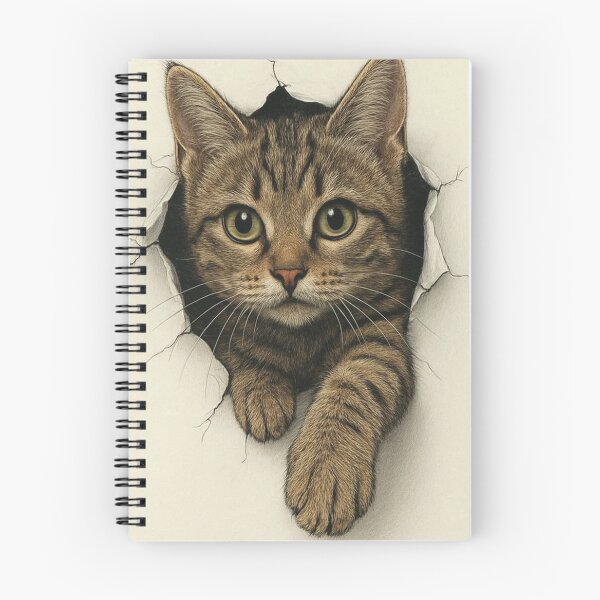 Item preview, Cute Tabby Cat Peeking Through Torn Paper - 3D Cat Wall Crack Art designed and sold by Hou$e of Art .