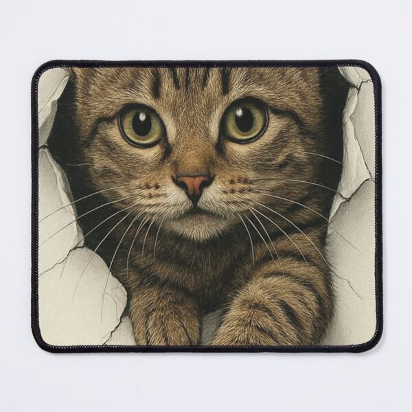 Item preview, Cute Tabby Cat Peeking Through Torn Paper - 3D Cat Wall Crack Art designed and sold by Hou$e of Art .