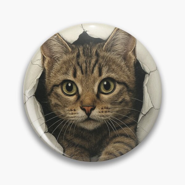 Item preview, Cute Tabby Cat Peeking Through Torn Paper - 3D Cat Wall Crack Art designed and sold by Hou$e of Art .