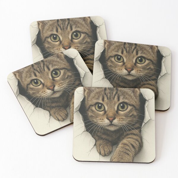 Item preview, Cute Tabby Cat Peeking Through Torn Paper - 3D Cat Wall Crack Art designed and sold by Hou$e of Art .