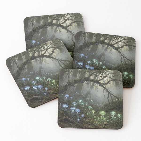 Item preview, Enchanted Glowing Mushrooms — Misty Woodland Fantasy Illustration designed and sold by cr6zym1nd.