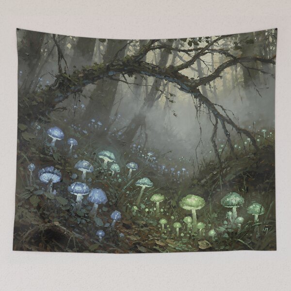 Item preview, Enchanted Glowing Mushrooms — Misty Woodland Fantasy Illustration designed and sold by cr6zym1nd.