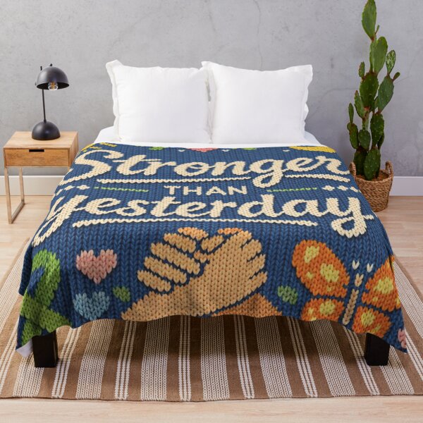 Item preview, Stronger Than Yesterday quote knitting pattern saying designed and sold by Mauswohn.