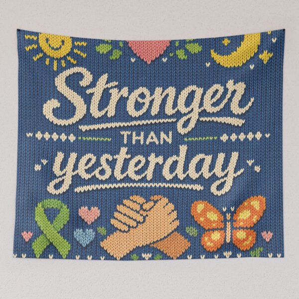 Item preview, Stronger Than Yesterday quote knitting pattern saying designed and sold by Mauswohn.