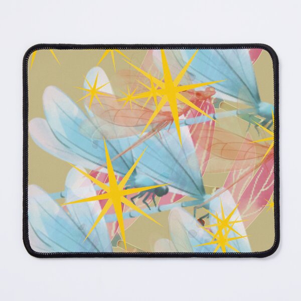 Item preview, Blue Pink Dragonfly Sparkle Gold Star Tan Nature Art Print designed and sold by Extremeallie.